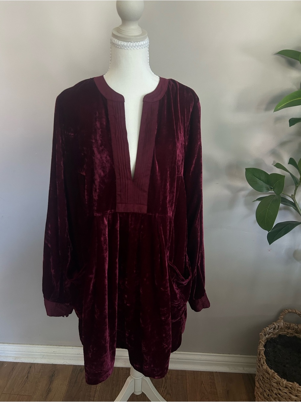 Free People Choose Me Velvet Mini Dress in Burgundy - Picture 3 of 12